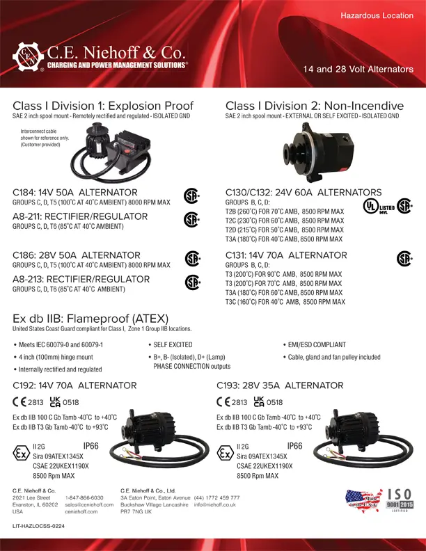 Hazardous Location Alternator Quick Reference Guide