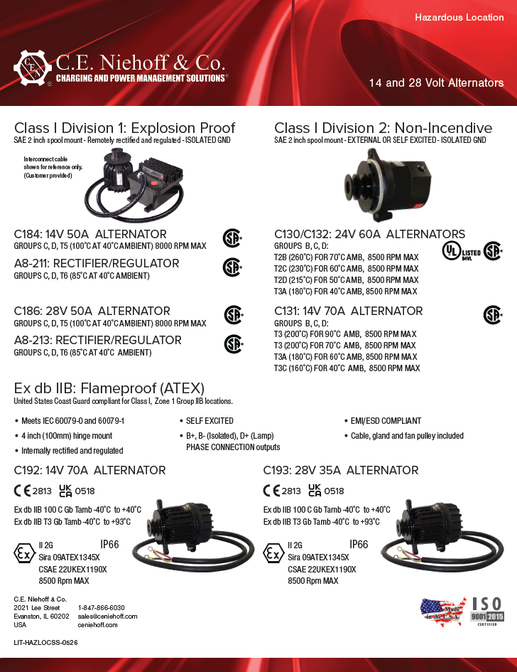 Hazardous Location Alternator Quick Reference Guide